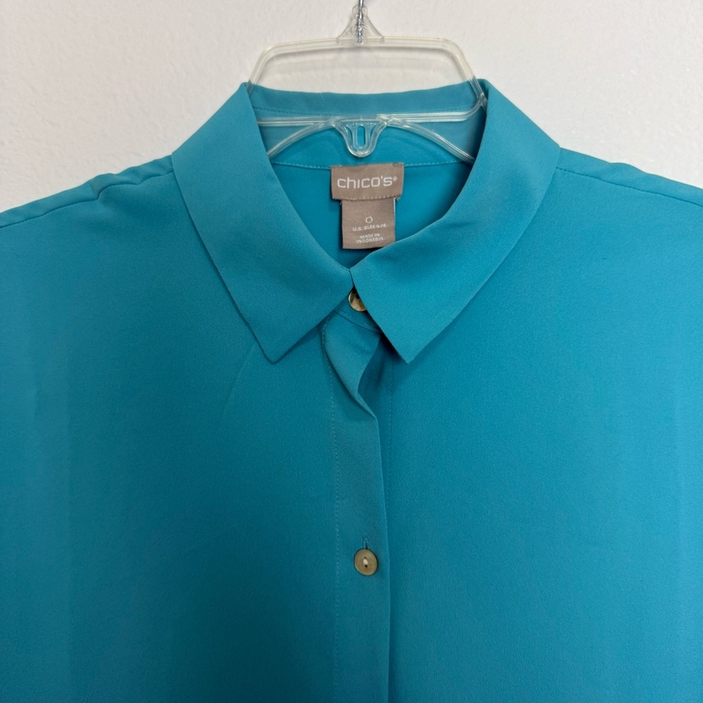 NWT Chicos Blue Button Down Collared Blouse Boxy Oversized Career Work - Picture 4 of 7